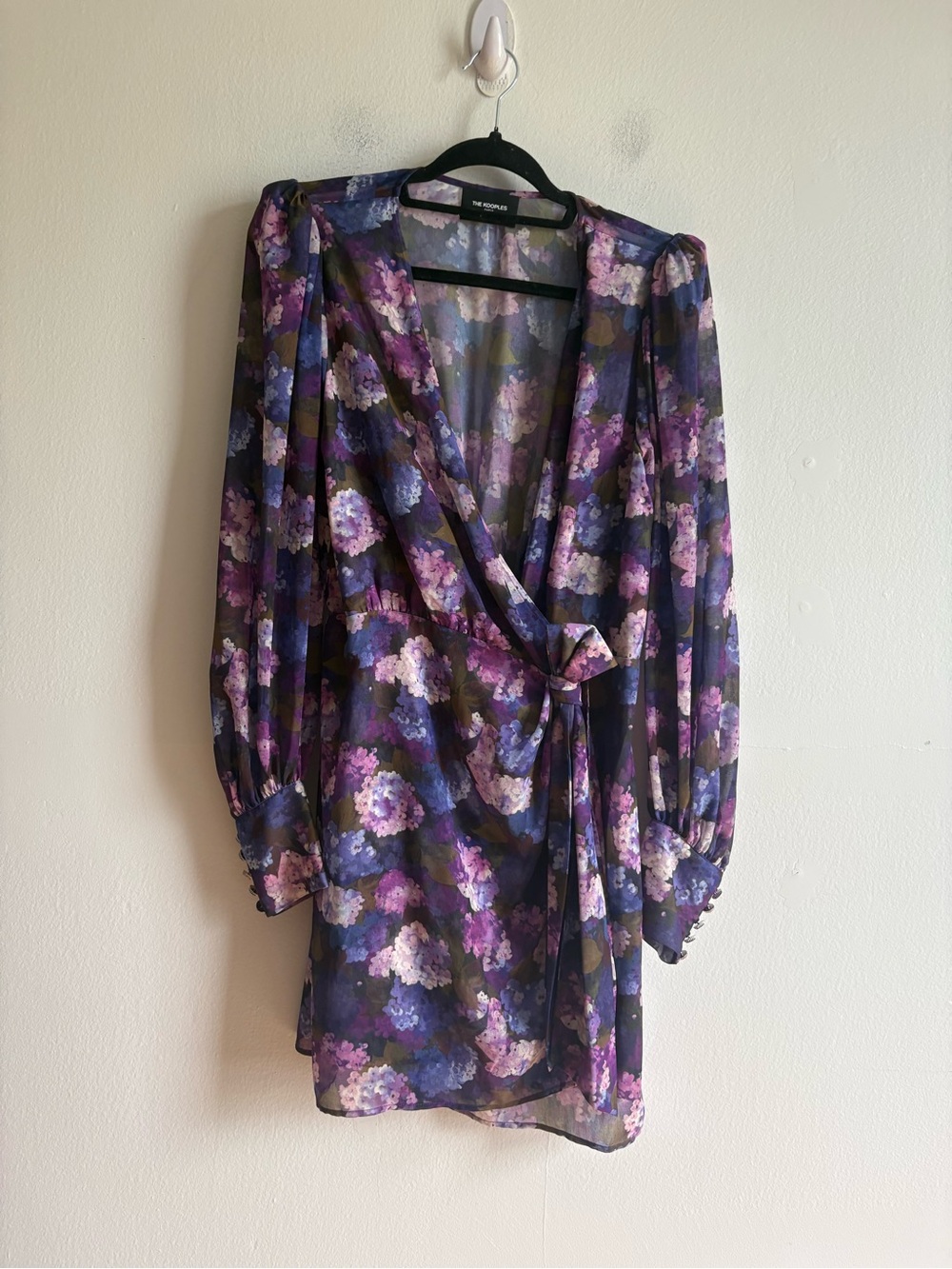 The Kooples Sz 8 Purple Floral Feminine Date Wedding Short Dress - Picture 2 of 13